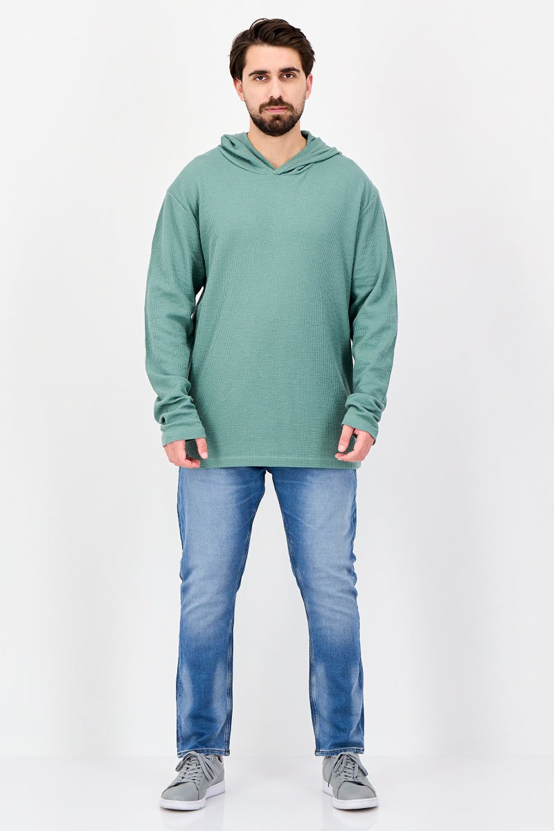Fleece Factory Men Textured Long Sleeve Hoodie, Sage Green - Image 4